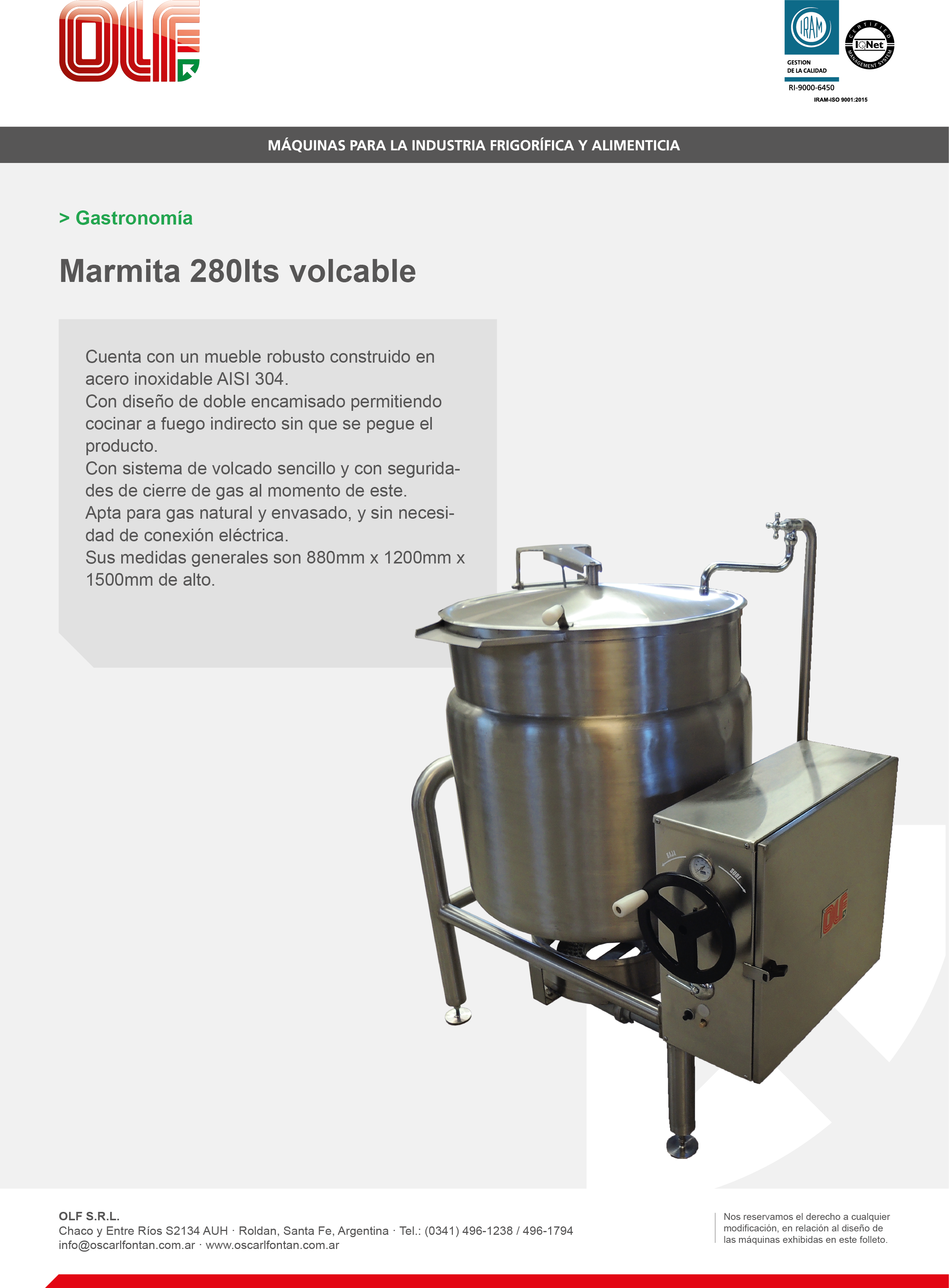 Marmita volcable a gas 280lts